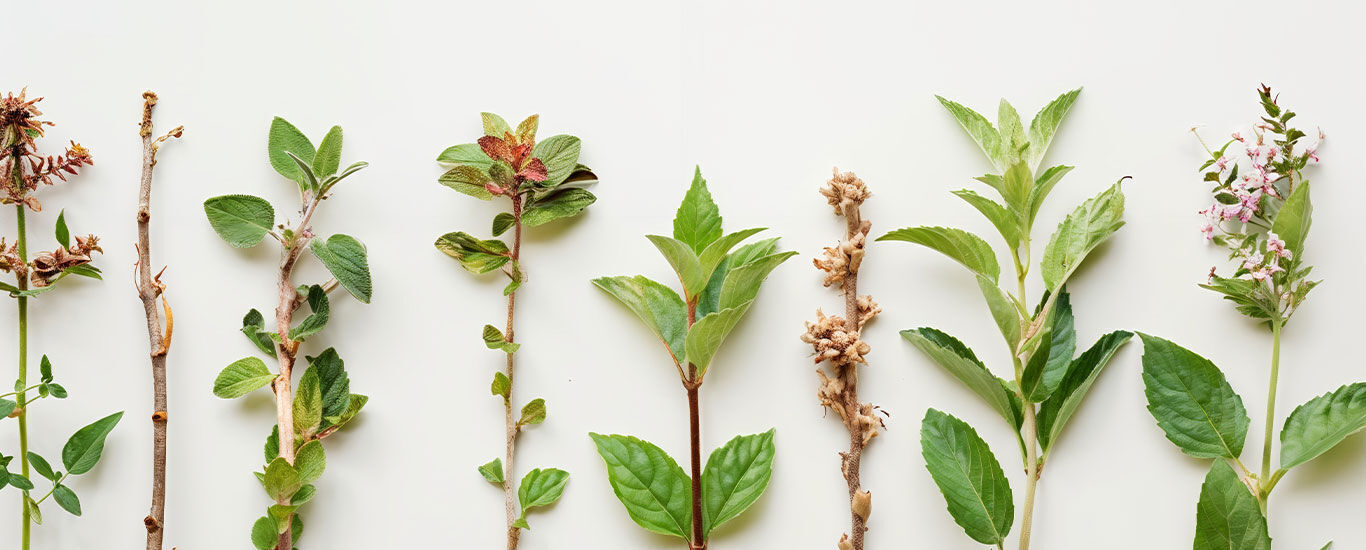 Different herbs next to each other. 